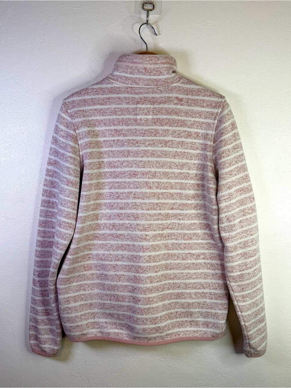 Thread & Supply Pink White Striped Marled Knit Quarter Zip Pullover Sweater Sz L - Picture 14 of 16